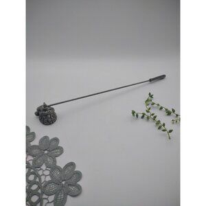 Vintage 13.5" Long Pewter Santa Claus Candle Snuffer Extinguisher, Comical Face